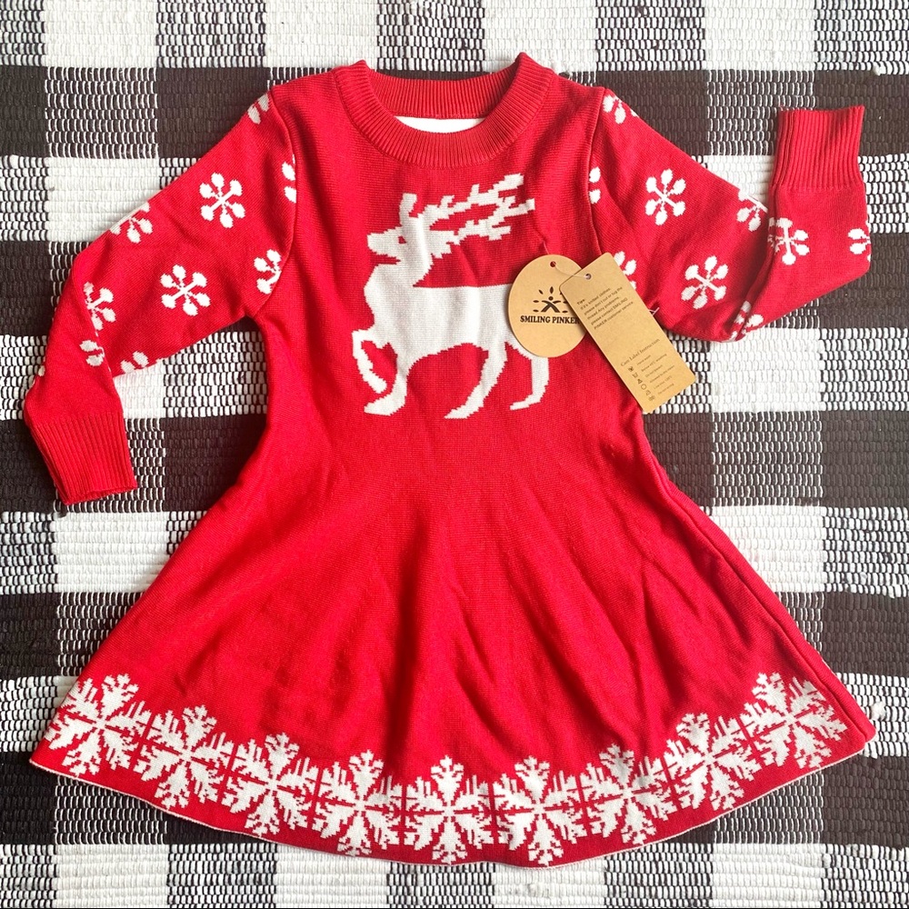 New Reindeer & Snowflake knit Long Sleeve Dress